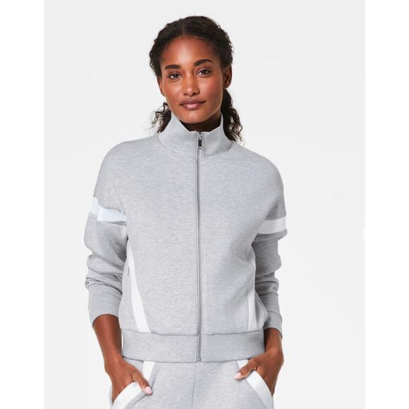 SPANX AirEssentials® Striped Track Jacket gray size small - Picture 1 of 14